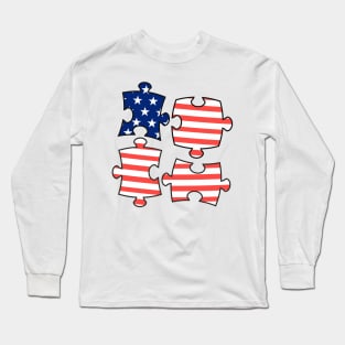 Jigsaw puzzle with the American flag. Long Sleeve T-Shirt